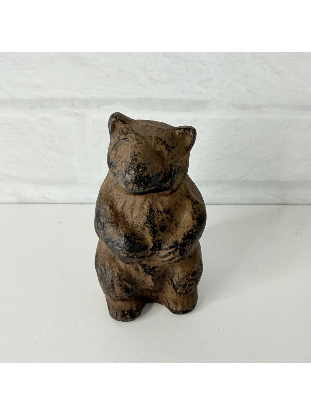 Vtg Cast Iron Standing Bear 2.5" Paperweight Figurine Rustic Primitive Animal